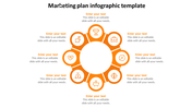 Slide featuring an orange circular infographic with eight segments, each containing an icon and space for text.