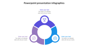 Circular infographic with three segment in blue and purple, featuring icons of a trophy, clock, and briefcase, with captions.