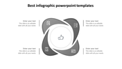 Infographic with four overlapping gray petals around a central thumbs up icon, each petal containing a business symbol.
