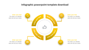 Infographic slide featuring a central thumbs-up icon surrounded by six yellow icons and placeholders text areas.