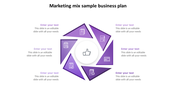 Business marketing management PowerPoint template with a circular purple triangular diagram and central thumbs up icon.