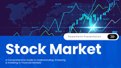 Stock Market PPT template featuring market basics, analysis methods, stock types, strategies, and investment insights.