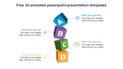 A 3D animated slide featuring four colourful stacked cubes labeled A, B, C, and D, with  text placeholders and icons.