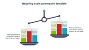 A PowerPoint slide showing a weighing scale with colorful blocks on either side representing different data values.