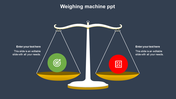 Balanced scale graphic with a green target icon and a red planning icon, plus a caption area.