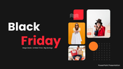 Black friday PPT with dark theme, red accents, shopping visuals, charts, and clean layouts for sales strategy insights