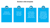 Solution  template with four blue panels featuring circular icons, each with placeholder text explaining solution aspects.