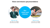 Professional vision and mission PowerPoint template with a business oriented design featuring binoculars and a target image.