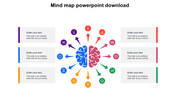 Colorful mind map with a split-brain icon at center, twelve arrows pointing to icons, and text boxes aligned on both sides.