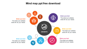 Mind map slide with a central circle labeled growth and six surrounding colorful sections, each with icons and text.