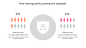 Slide showing demographic statistics with orange and pink person icons on either side of a gray shield graphic.