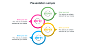 Colorful step infographic with four circular arrow shapes labeled Step 01 to Step 04, each aligned with placeholder text.