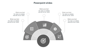  A grey-themed arc diagram divided into multiple segments with icons and editable text labels extending from each section.