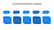 Creative slide with five blue tags in a linear layout, with numbered captions and space for text.
