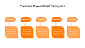 Creative PowerPoint template with five orange infographic elements and text sections on a white backdrop.