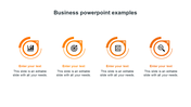 Business slide with four outlined icons in circular arrow designs, representing growth, focus, planning, and analysis.