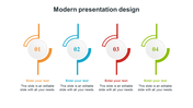 Infographic with four vertical segments featuring white circles and colorful arc designs, each with caption space below.