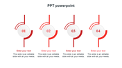 Great PowerPoint slide with four numbered sections in a sleek red design with placeholder text on a white backdrop.