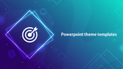 Slide featuring a target icon inside a glowing neon diamond shape, set against a gradient background of purple and teal.