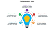 Creative idea diagram featuring a lightbulb in the center and five curved color coded segments labeled 1 to 5. 