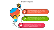 Creative light bulb graphic with a plug at the top, connected to three horizontal text boxes in red, green, and pink.