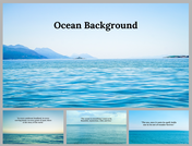 Ocean background slides featuring a tranquil blue sea with distant mountains and inspirational quotes.