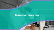 Slide showing a person using a microscope with a purple bordered teal overlay, displaying the title.