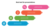 A colorful flowchart PPT slide with numbered steps and icons for each section, featuring text boxes on a white backdrop.