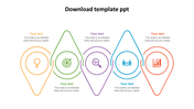 A colorful PowerPoint slide with five icons, each accompanied by a text section on a white backdrop.