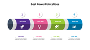 Best slides with four colorful segments labeled 1 to 4, each containing icons and placeholder text boxes. 
