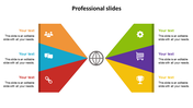 A professional PowerPoint template with colorful triangular sections and icons for business concepts.
