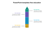 Colorful pencil graphic with placeholder text on a white background for an educational PowerPoint template.