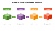 Isometric projection slide featuring three colorful cubes and text sections for annotations.