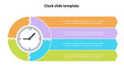 Slide with a clock face at the center of a puzzle like circle divided into four colored segments with matching text bars.