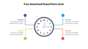 A clock illustration in the center with four numbered placeholder text boxes branching out from it.