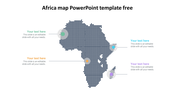 Africa map PowerPoint template with distinct sections highlighted, each with space for text.