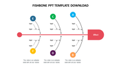 Fishbone diagram PowerPoint template with six colorful branches and text placeholders.