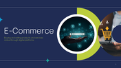 E-commerce PPT template covering trends, business models, features, benefits, and future scope.