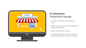 Slide featuring an illustration of a storefront with a red and white striped awning displayed on a yellow computer screen.