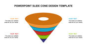 3D cone diagram tapering downward in six colors, each layer aligned with text blocks in matching tones on both sides.