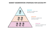 A pyramid diagram representing market segmentation strategies with three sections for text, each containing dollar symbols.