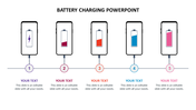 Battery charging levels represented on five smartphone icons, each linked to a placeholder text for customization.