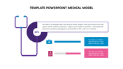 Medical slide with a purple donut chart showing 60%, connected to stethoscope lines and icons with placeholder text blocks.
