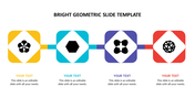 Bright geometric PPT slide featuring four diamond shaped icons, each representing a symbol in yellow, blue, purple, and red.