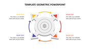 Geometric PowerPoint template with four arrows pointing in different directions, each labeled with placeholder text.