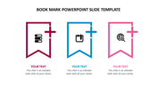 A slide with three bookmark icons and placeholder text for your content with icons.