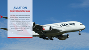 Airplane-themed template with a vibrant image of a Qantas aircraft and a text area framed by blue and red accents.