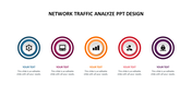 A colorful PowerPoint slide design featuring five icons related to network traffic analysis with placeholder text.