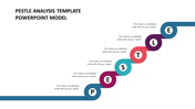 Slide featuring a curved, stepwise PESTLE analysis diagram, highlighting six factors with placeholder text.