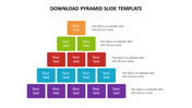 Colorful pyramid diagram with stacked blocks in orange, green, red, blue, and purple, each labeled with text.